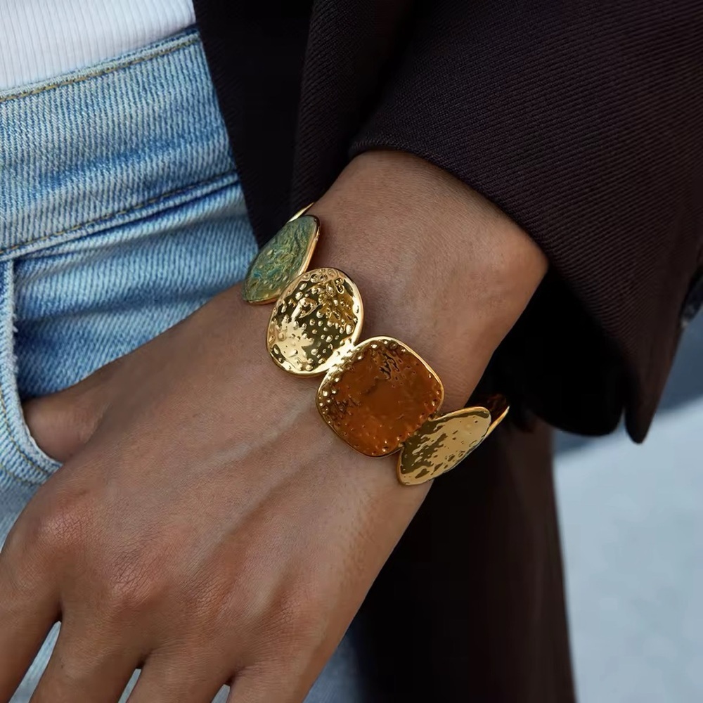 Gold-Tone Hammered Disc Bracelet - Women's Fashion Jewelry